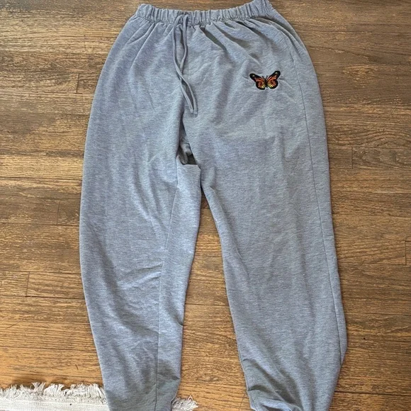Gray Kids Jogger Pants with Butterfly Patch - Picture 1 of 6